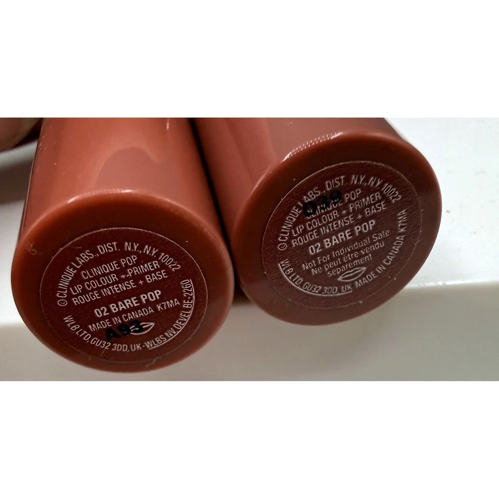 Clinique Pop Lip Colour + Primer 02 Bare Pop Shimmer Nude Lipstick Set of 2
